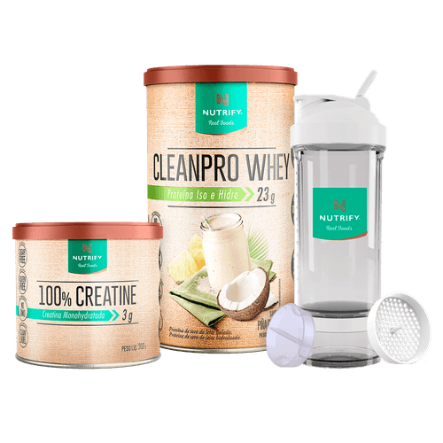 Promopack 100% Creatine + CleanPro Whey Pinã Colada + Coqueteleira 700ml