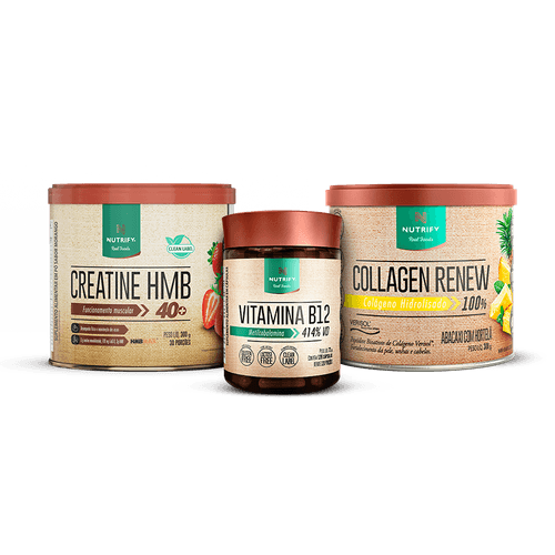 Promopack 1 Creatine HMB + 1 Collagen renew abacaxi + 1 Vitamina B 120 caps