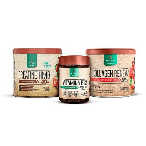 Promopack 1 Creatine HMB + 1 Collagen renew Morango + 1 Vitamina B 120 caps