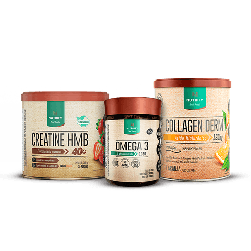 Promopack Creatine HMB + Collagen Derm laranja + Ômega 3 200